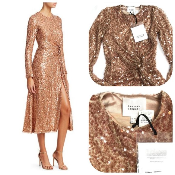 NWT NM Galvan sequin long sleeve knot dress - Picture 1 of 14